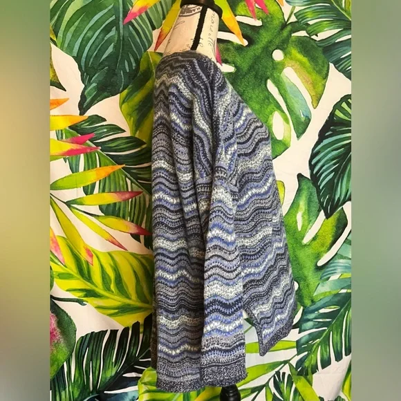 J. Jill XL Heather Blue White Wavy Preppy Knit Fall Winter Coastal Sweater - Picture 3 of 8